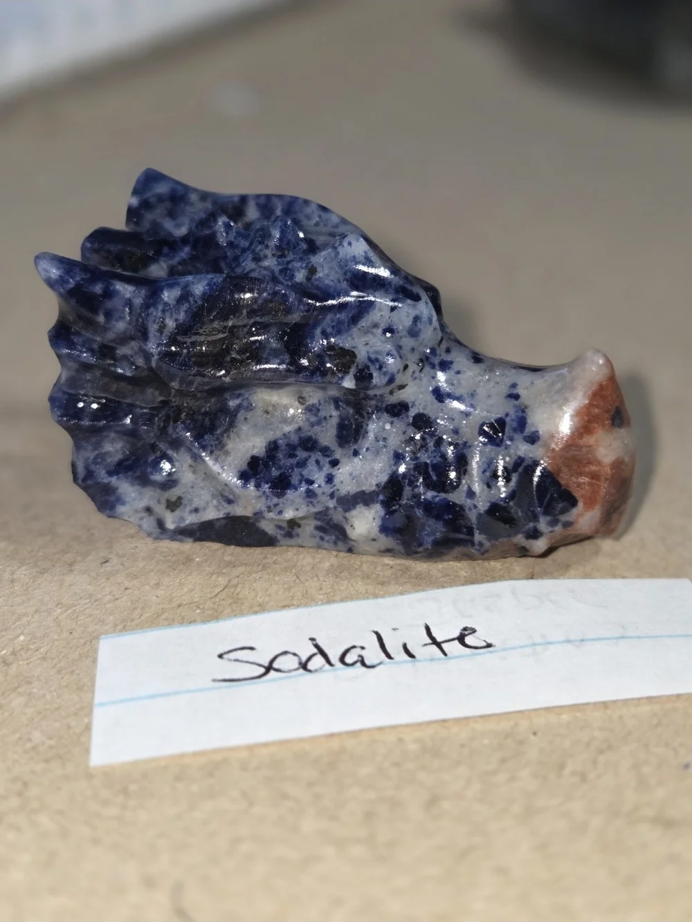 Detailed Sodalite Crystal Carved Dragon Head Stone Sculpture Decor